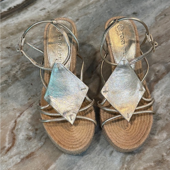 Women’s TORY BURCH diamond patch espadrille wedge sandals- Size 6.5 - Picture 4 of 10